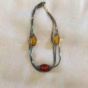 Sterling silver set with yellow and red beads